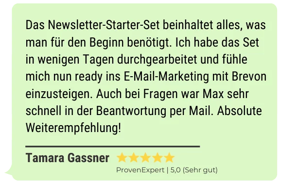 Tamaras Bewertung für das Newsletter-Starter-Set für Brevo